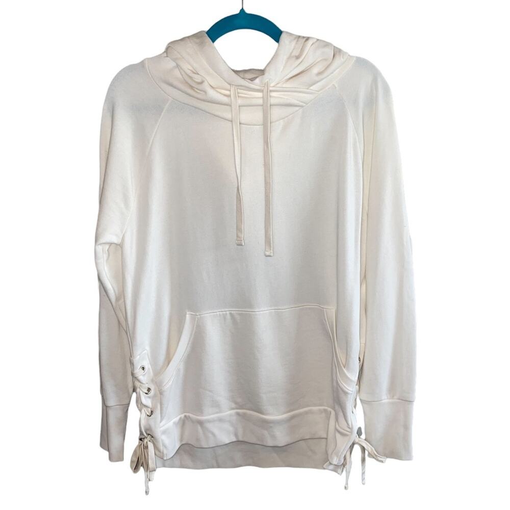 Gap Ivory Hooded Sweatshirt Small Lace Up Side Hoodie Soft Cozy Pullover